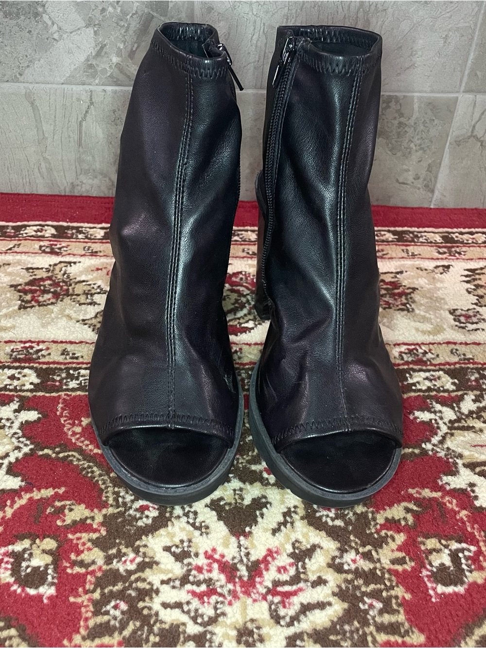 Women’s Black Peep-Toe Zip Ankle Boots